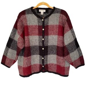 DRESSBARN Vintage Cardigan Mohair Blend Black Red Grey Check Women Plus 18-20